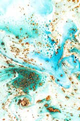 TIFFANY BLUE. Liquid marble pattern with bronze powder. Style incorporates the swirls of marble or the ripples of agate. Marbleized effect. Natural Luxury. Ancient oriental drawing technique. 