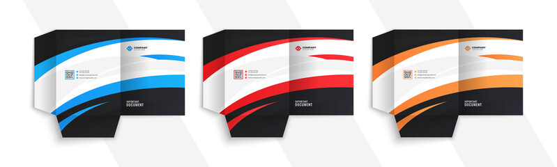 Business Presentation Folder Template For Corporate Office With Blue, Red, and Yellow Color. Vector Illustrations