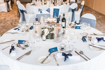 wedding place setting white blue