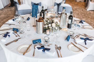 wedding place setting white blue