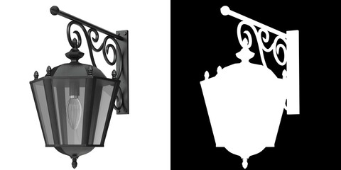 3D rendering illustration of a cast iron wall lamp