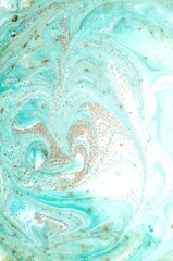 TIFFANY BLUE. Liquid marble pattern with bronze powder. Style incorporates the swirls of marble or the ripples of agate. Marbleized effect. Natural Luxury. Ancient oriental drawing technique. 