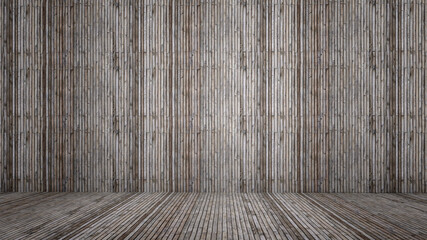 Concept or conceptual vintage or grungy gray background of natural wood or wooden old texture floor and wall as a retro pattern layout. A 3d illustration metaphor to time, material, emptiness,  age