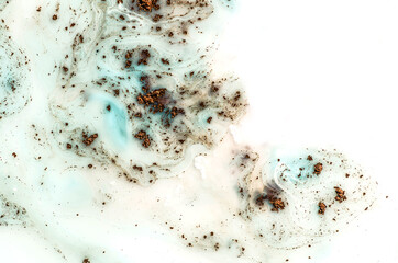 TIFFANY BLUE. Liquid marble pattern with bronze powder. Style incorporates the swirls of marble or the ripples of agate. Marbleized effect. Natural Luxury. Ancient oriental drawing technique. 