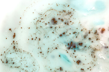 TIFFANY BLUE. Liquid marble pattern with bronze powder. Style incorporates the swirls of marble or the ripples of agate. Marbleized effect. Natural Luxury. Ancient oriental drawing technique. 