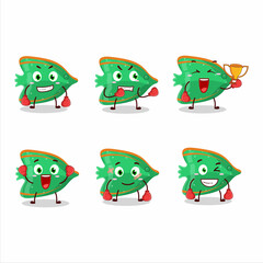 A sporty fish green gummy candy boxing athlete cartoon mascot design