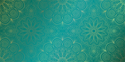 Abstract green background with geometric floral pattern. Mandala.