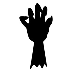 The stump of a dead man's hand. Silhouette. Curved fingers with sharp nails. Vector illustration. Isolated white background. Halloween symbol. Decoration for All Saints Day. Halloween. 