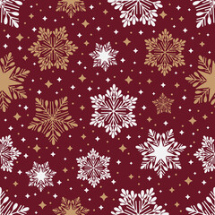 Obraz na płótnie Canvas Christmas seamless pattern with geometric motifs. Snowflakes with different ornaments.