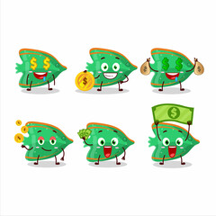 Fish green gummy candy cartoon character with cute emoticon bring money