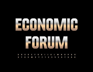 Vector modern Emblem Economic Forum. Elegant Silver Font. Artistic Alphabet Letters and Numbers set