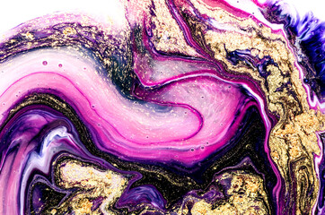 FUCHSIA. Art painting, geode artist work of art. Very beautiful purple swirl pattern. Luxury art in Eastern style. Artistic design. Painter uses vibrant paints to create these magic art, with addition
