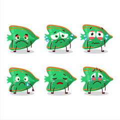 Fish green gummy candy cartoon character with sad expression