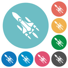 Space shuttle with launchers flat round icons