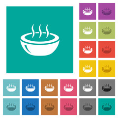 Glossy steaming bowl square flat multi colored icons