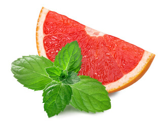 Grapefruit slice with mint  leaves isolated