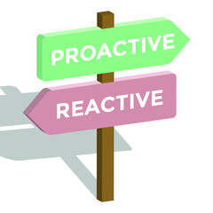 proactive, reactive, arrow sign, success and failure, vector illustration 