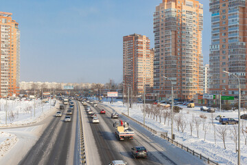 Obraz premium road junction in the streets of Moscow in winter. Russia