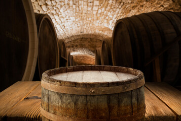 Wooden barrel for wine with steel ring. Clipping path included.