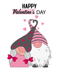 Valentine card. Gnome couple in love. Isolated vector