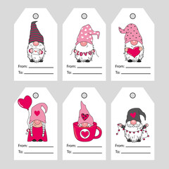 Set of six valentine gnome labels. Space for text