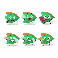 Fototapeta premium happy fish green gummy candy waiter cartoon character holding a plate