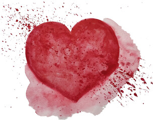 Red heart on a white background. Watercolor illustration.