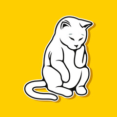 Sad white cat vector illustration - Vector