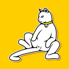 White Cat Chill Sitting Pose Vector Illustration - Vector