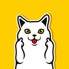 Cute white cat animals showing hand gesture vector illustration - Vector - obrazy, fototapety, plakaty