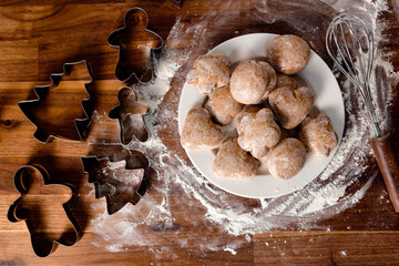 Ginger coockies on wooden table. Cozy home cooking. Home baking.