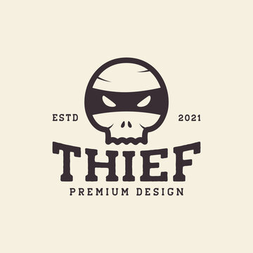 Skull Vintage Line Thief Logo Design Vector Graphic Symbol Icon Sign Illustration Creative Idea