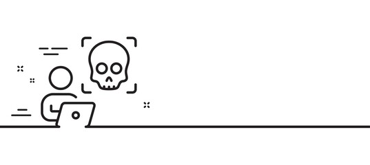 Cyber attack line icon. Ransomware threat sign. Computer phishing virus symbol. Minimal line illustration background. Cyber attack line icon pattern banner. White web template concept. Vector