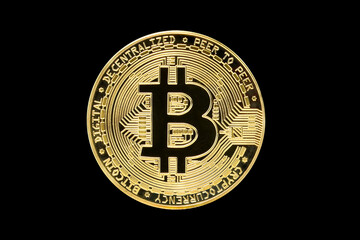 Bitcoin Cryptocurrency isolated black , gold coin , mining , future money