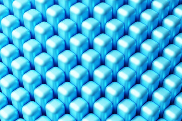 3d illustration of rows of  blue  squares .Set of cubes on monocrome background, pattern. Geometry  background