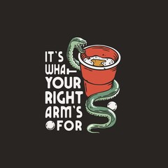 Beer pong game. T-shirt print with beer cup and snake for design competition or tournament in bar. Alcohol sport with throw and drink. College challenge with booze