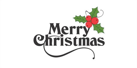 Merry Christmas Wishing Greeting Card Design. Calligraphic Banner Design for Christmas. Editable Illustration of Holly Christmas Leaves.