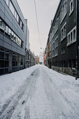 Winter mit viel Schnee in der Krautgasse Jena, Thüringen