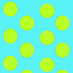 Pattern from tennis balls on a blue background. Background with sports theme