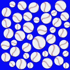 A pattern of baseballs on a blue background. Background with sports theme