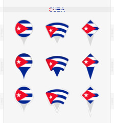 Cuba flag, set of location pin icons of Cuba flag.