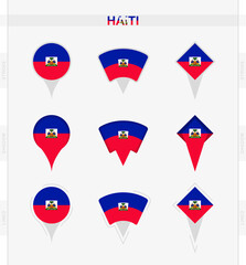 Haiti flag, set of location pin icons of Haiti flag.