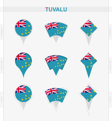 Tuvalu flag, set of location pin icons of Tuvalu flag.