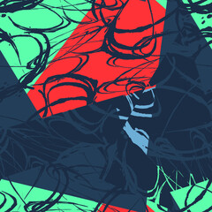 Obraz premium Seamless abstract artwork with curved geometry pattern and chaotic grunge circles