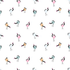 Doodle seamless pattern with red crowned cranes. Perfect for T-shirt, textile and print. Hand drawn illustration for decor and design.