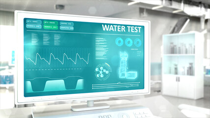 drinkable water test in hi-tech clinic room - creative industrial 3D illustration