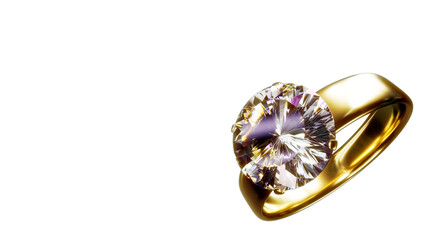 gold engagement ring with diamond with free space on left, isolated - object 3D illustration