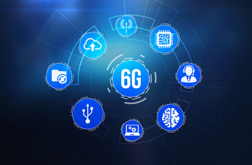 Internet, business, Technology and network concept. The concept of 6G network, high-speed mobile Internet, new generation networks. 3d illustration.