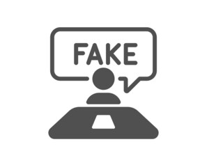 Fake review icon. Social propaganda sign. Wrong truth symbol. Classic flat style. Quality design element. Simple fake review icon. Vector