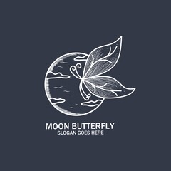 Fototapeta premium Butterfly and moon Logo illustration design. night butterfly. Unique and simple design.